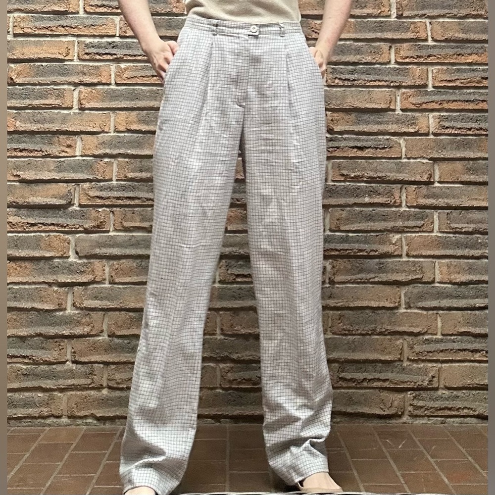 Escada - Cotton Grey and White Houndstooth High Waisted Trousers - Size 8 - GUC
